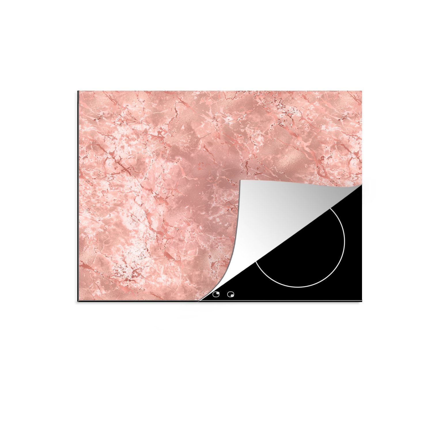 MuchoWow Herdblende-/Abdeckplatte Rosa - Marmor - Muster, Vinyl, (1 tlg), 60x52 cm, Mobile Arbeitsfläche nutzbar, Ceranfeldabdeckung