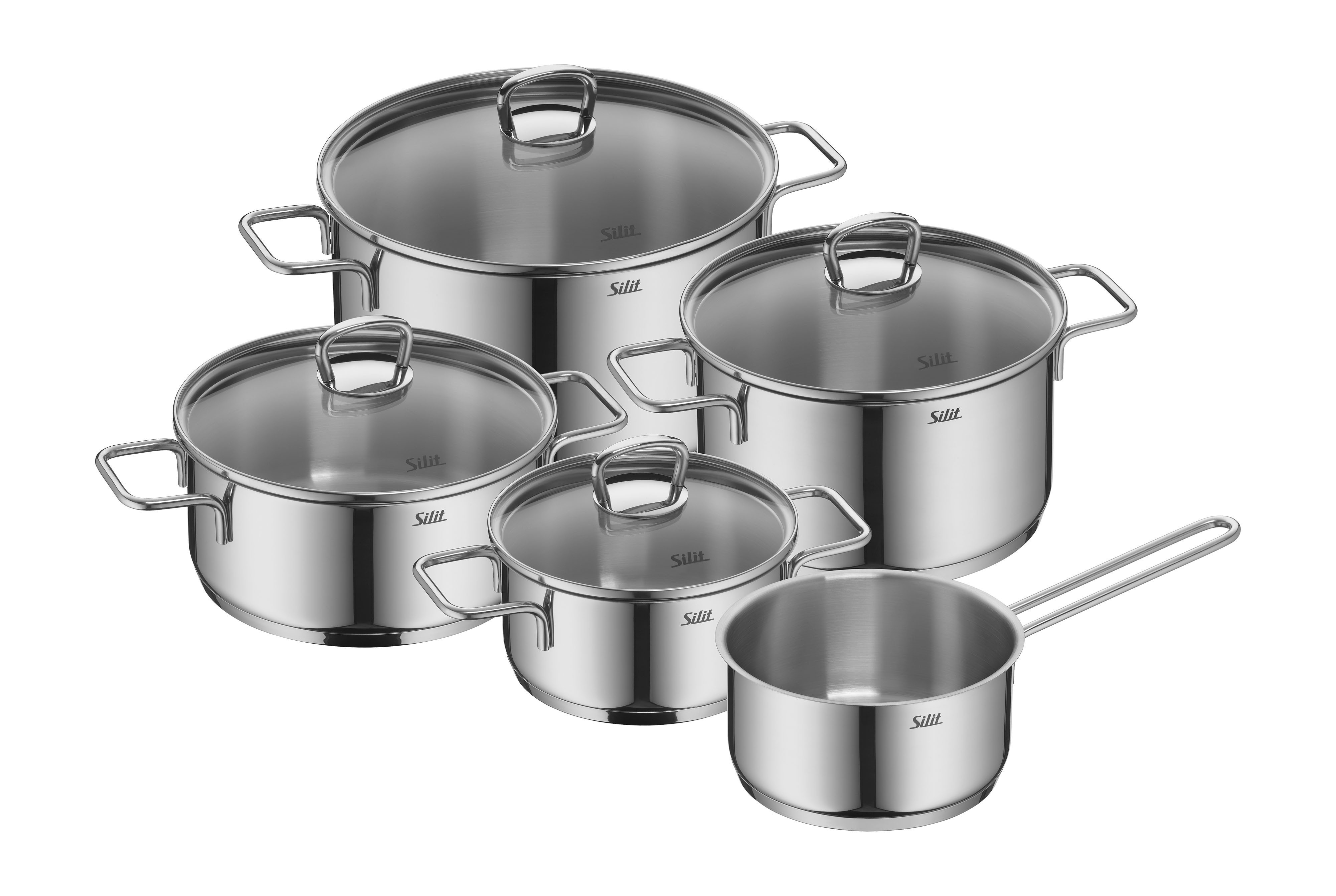 Silit Topf-Set Alicante, Edelstahl 18/10 (Set, 9-tlg), Silitherm-Allherdboden, induktionsgeeignet, spülmaschinengeeignet