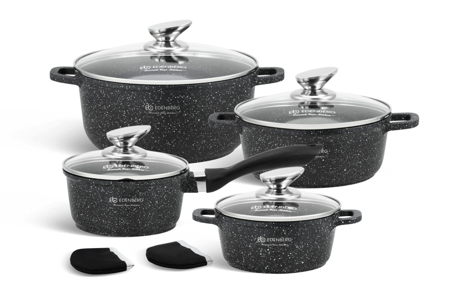 Edenberg Topf-Set Edles Topfset im klassischen Design mit hochwertiger Steinbeschichtung, Aluminium, Keramik (Verleihen Sie Ihrer Küche einen Hauch von Eleganz und genießen Sie höchsten Kochkomfort – mit diesem edlen Topfset wird jedes Gericht zum kulinarischen Erlebnis!, 8-tlg., Zeitloses Design des Topfsets. Eine ideale Geschenkidee)