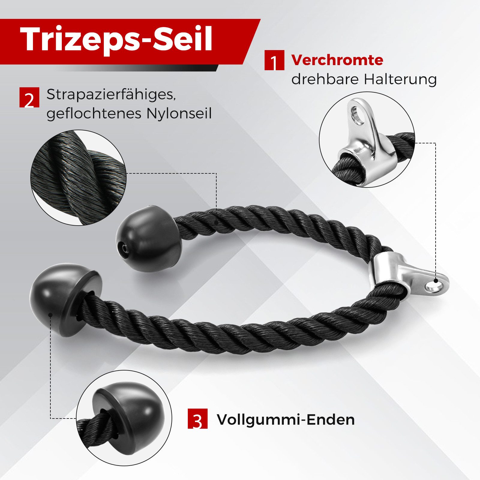 COSTWAY Trainingshilfe, 4-teilige Set mit Trizepsseil, V Griff, Doppel-D-Griff, Stange