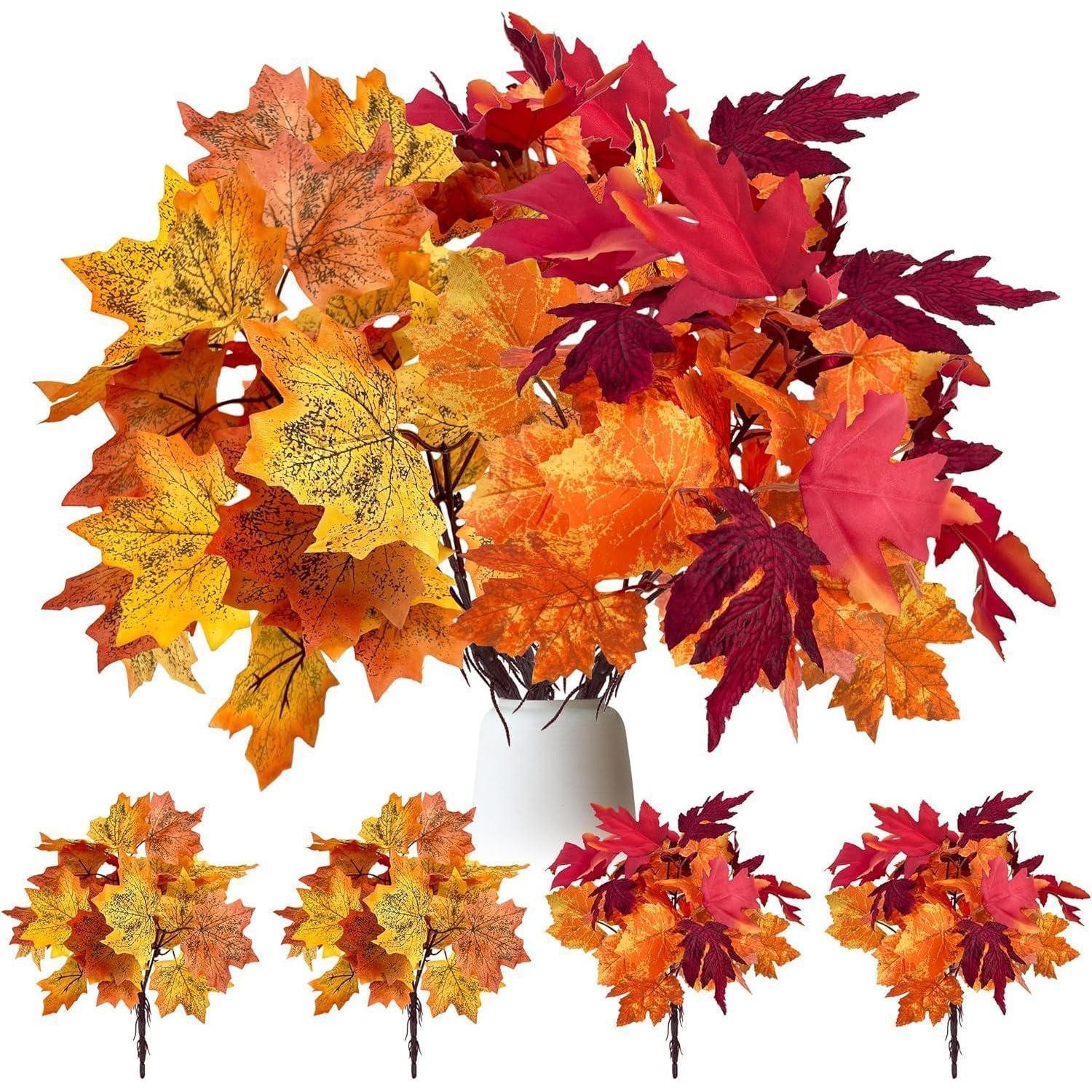 Kunstblumenstrauß Künstliche Herbststrauß Ahorn Blätter Zweige Deko Orange Schwarz, YMIFEEY