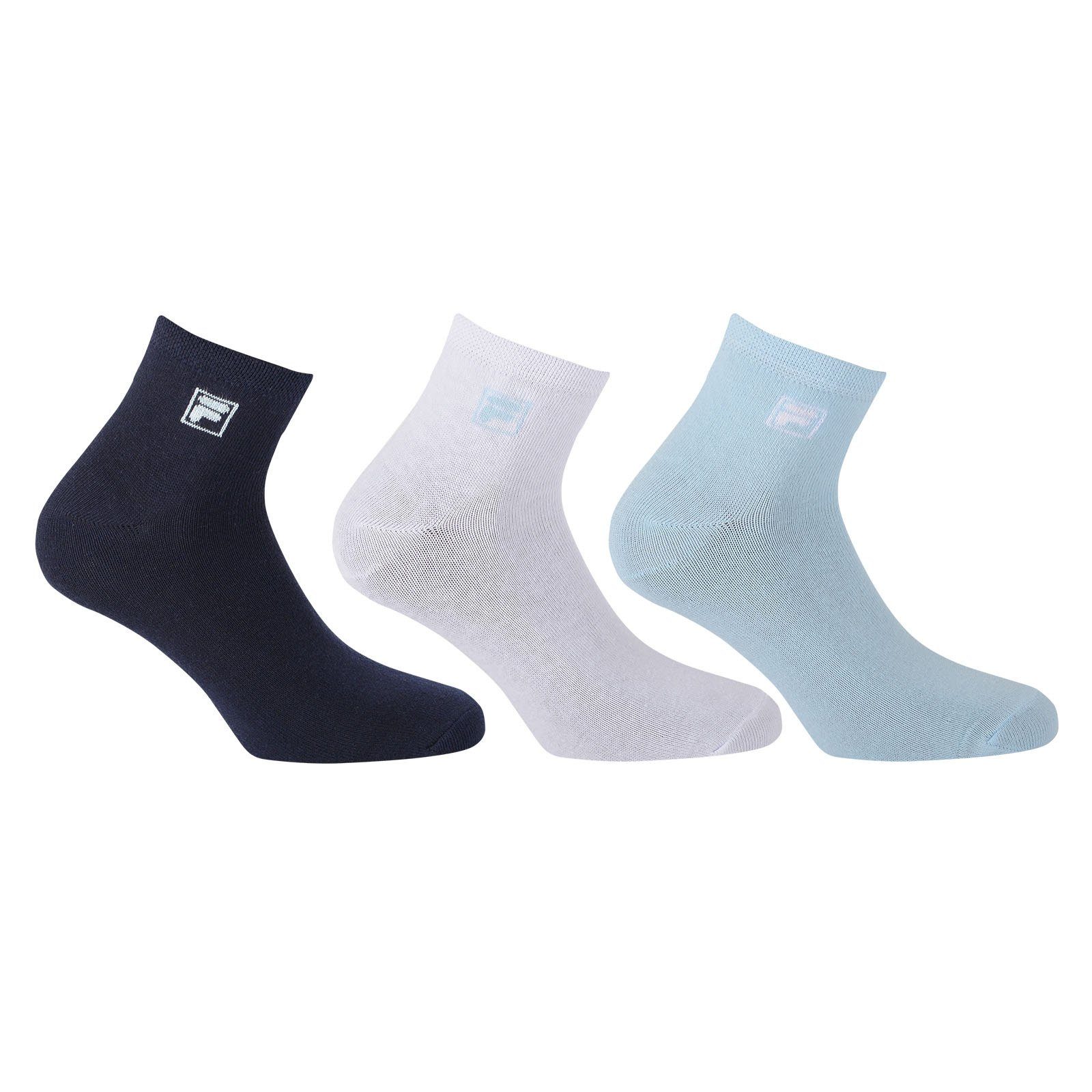 - Marine/Hellblau/Weiß Sneakersocken Socken Fila 3 Unisex, Sport Paar Kurzsocken, Quarter