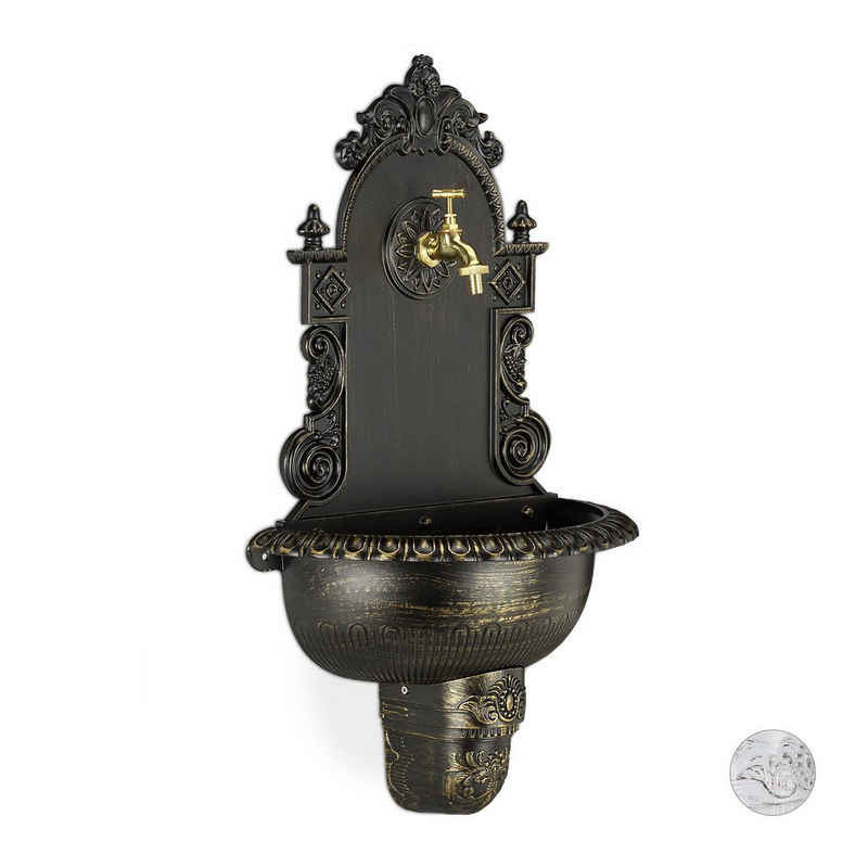 relaxdays Gartenbrunnen XL Wandbrunnen antik, Bronze