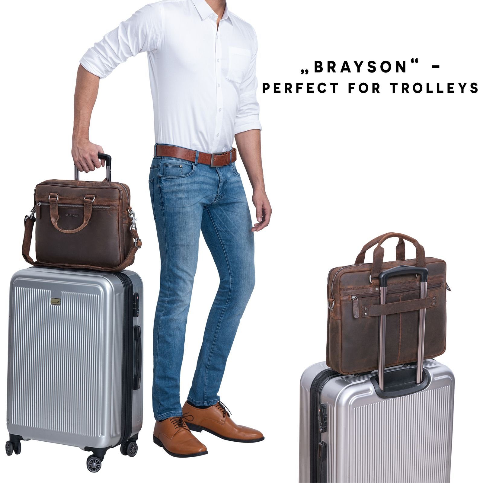 STILORD Laptoptasche "Brayson" Zoll Leder zamora 15 braun - Businesstasche