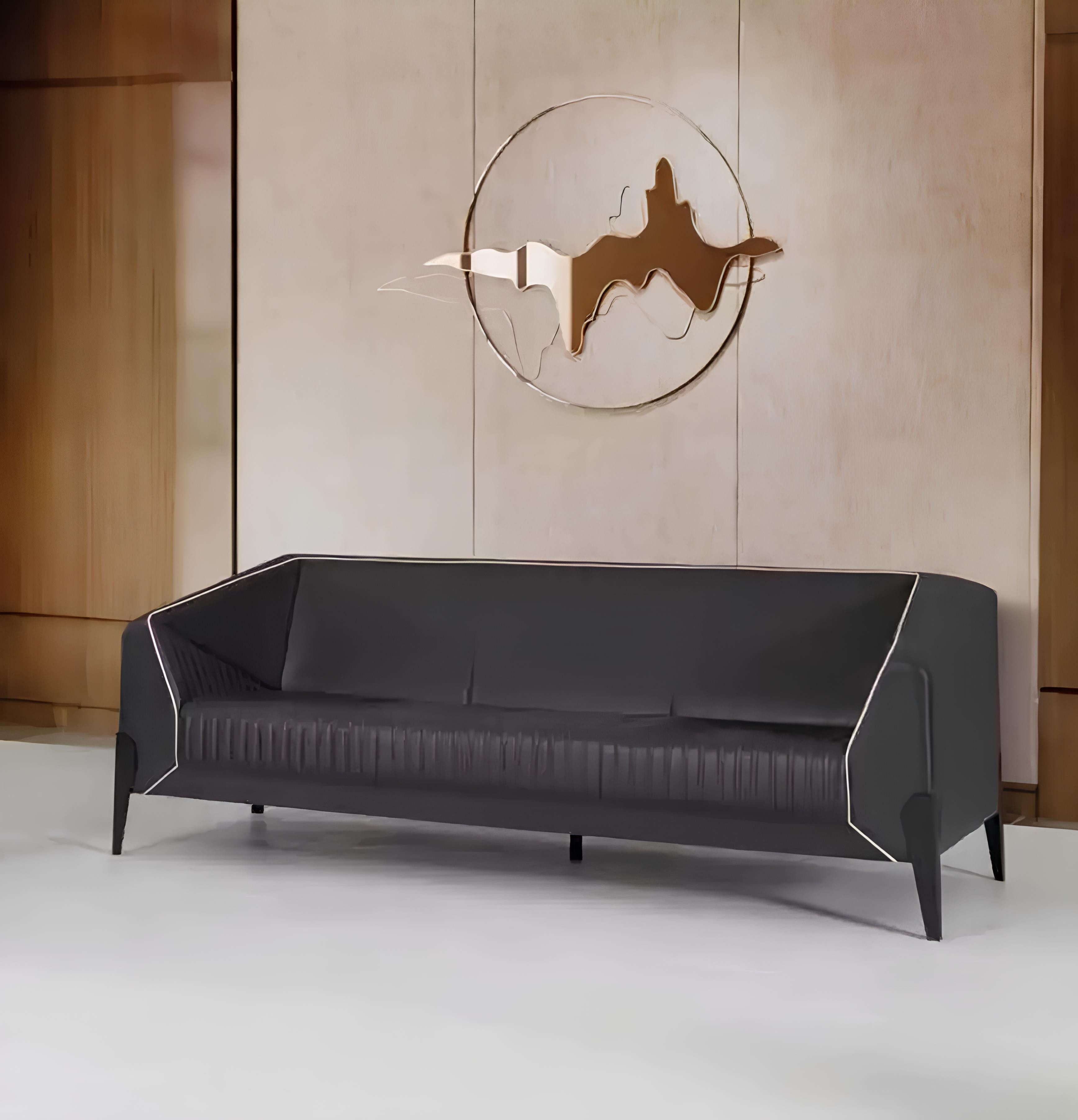 Xlmoebel Sofa Schwarzes Ledersofa mit luxuriösem Design für Büro und Wohnzimmer, Hergestellt in Europa