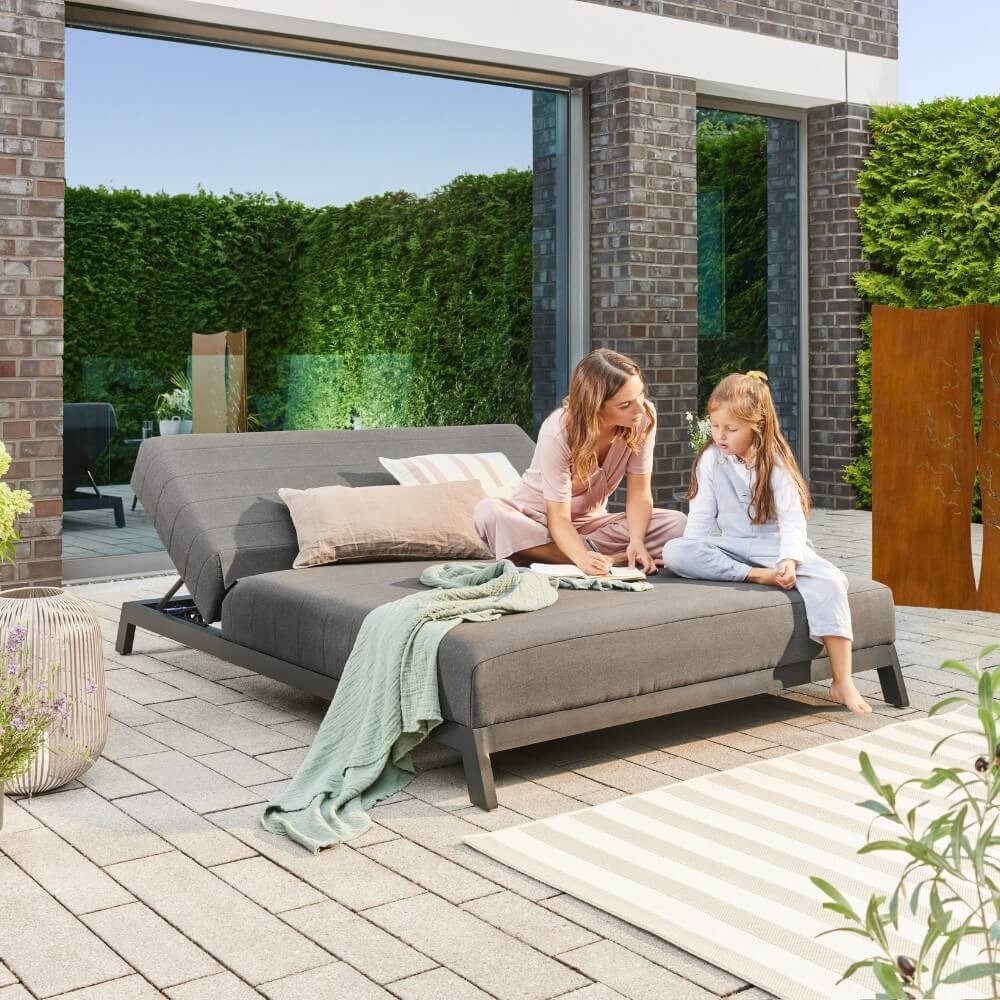 HOME DELUXE Gartenliege Sonnenliege VALENCIA - 203 x 144 x 38 cm, verstellbare Rückenlehne, Doppelliege für den Außenbereich