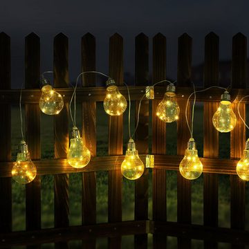 etc-shop Gartenleuchte, LED-Leuchtmittel fest verbaut, Warmweiß, LED Solar Lichter Kette grau 2 Stufen Außen Deko Beleuchtung