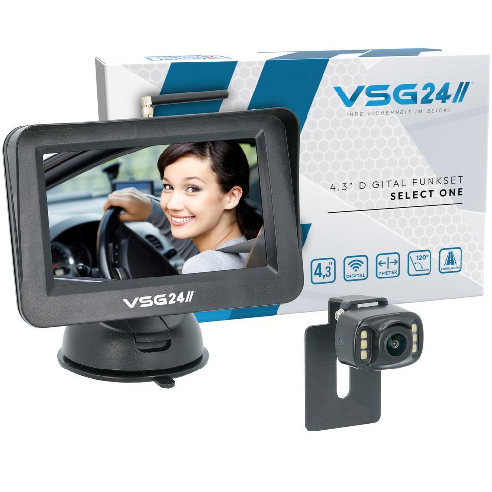 4.3" FUNK-Set SELECT ONE für PKW Nummernschild inkl. Monitor, 1x Rückfahrkamera