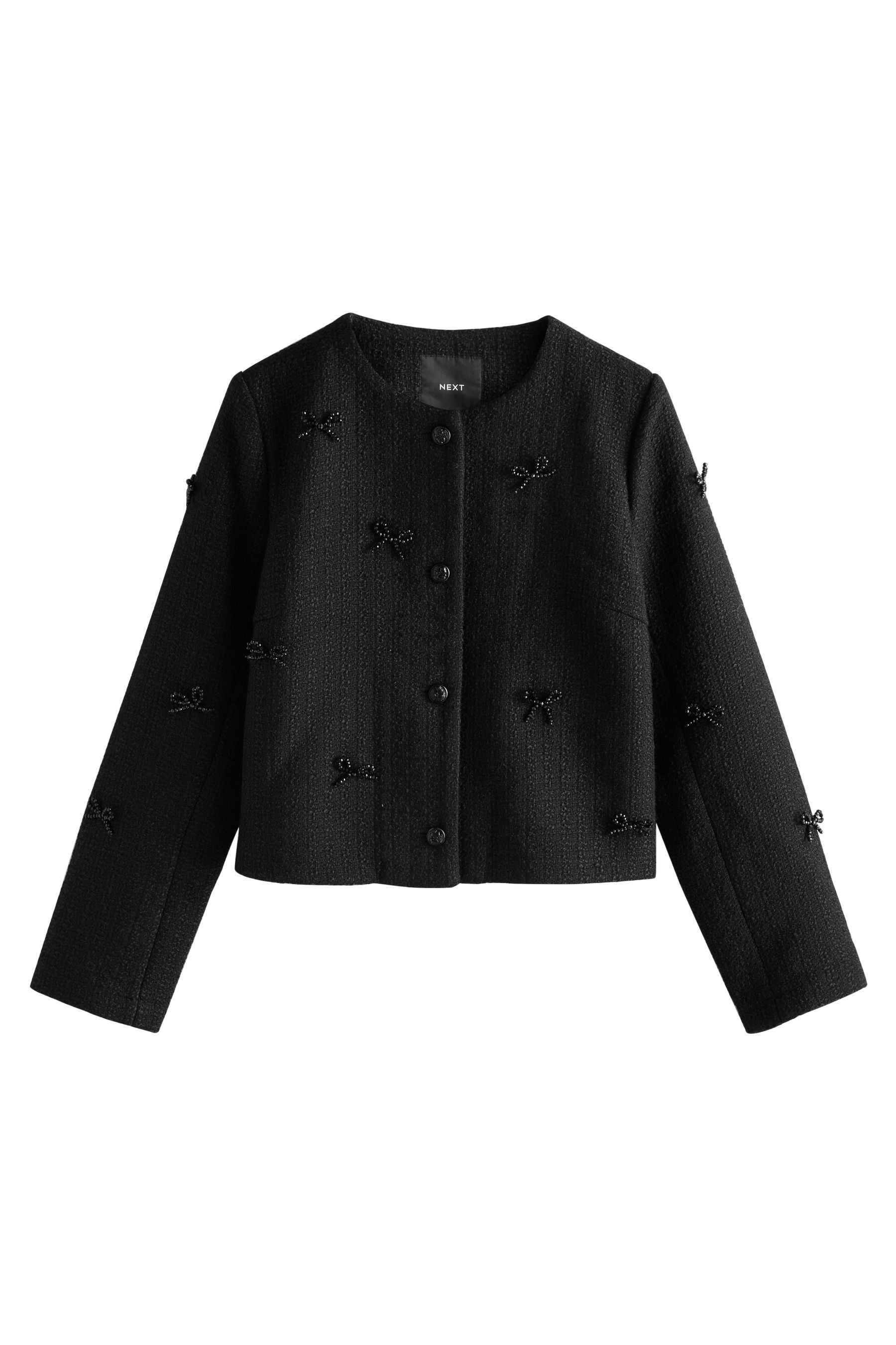 Next Jackenblazer Bouclé-Jacke mit perlenverzierter Schleife (1-tlg)