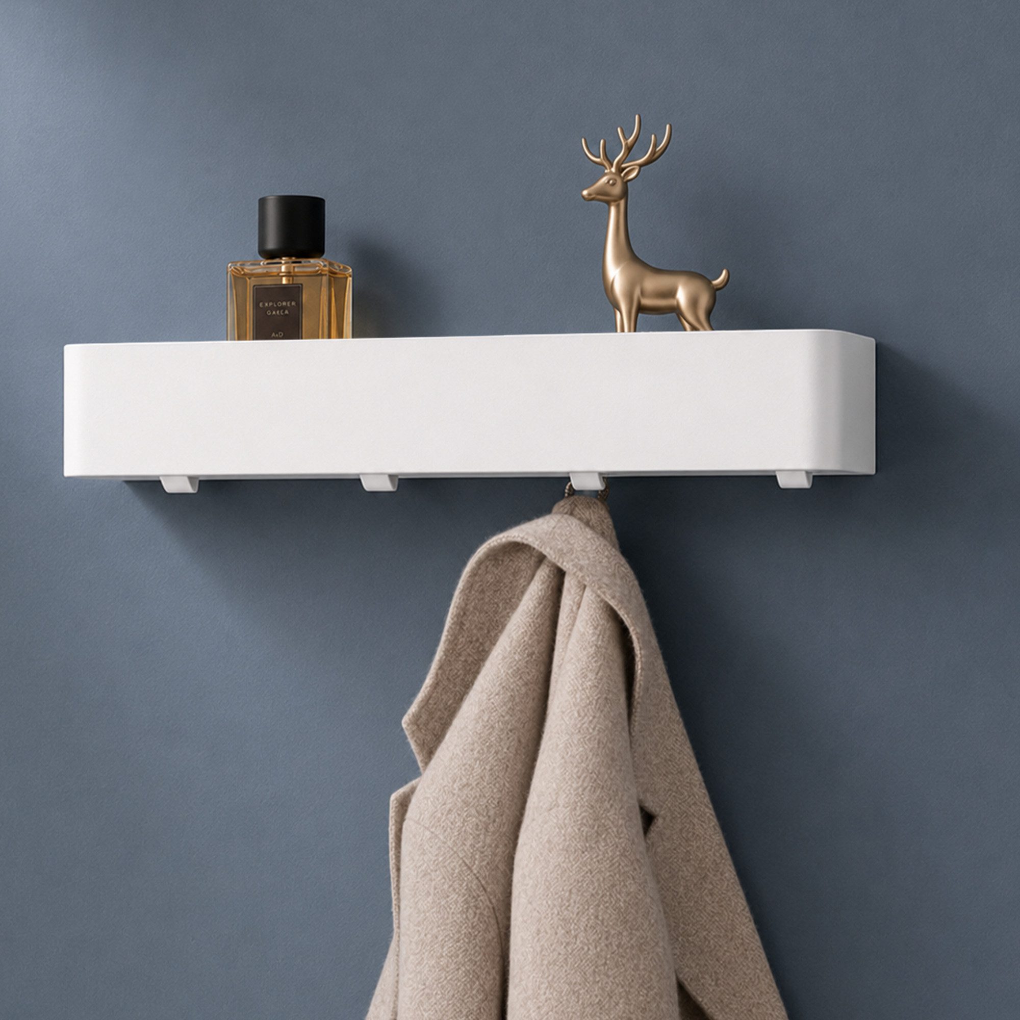 doporro Garderobenleiste Wandgarderobe Hakenleiste mit Ablage aus Kohlenstoffstahl Reglo-05 (4 St), Kombination aus Ablagefläche und unteren Haken