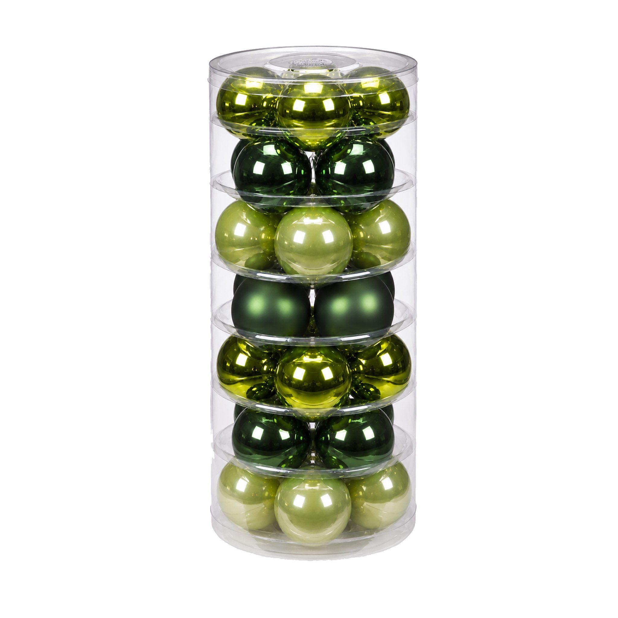 Holly & Jolly Weihnachtsbaumkugel, Weihnachtskugeln Glas 6cm 28er Set - Christmas Green Mix