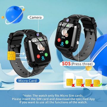 JUBUNRER Smartwatch (SIM Karte), Telefonuhr Wasserdicht IP68 Armbanduhr Junge Spiele Wecker SOS Armband