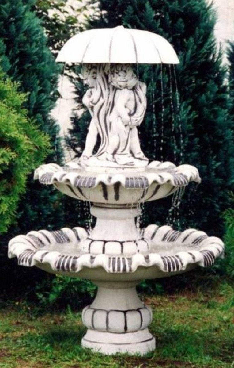 Casa Padrino Gartenbrunnen Jugendstil Springbrunnen Weiß / Grau Ø 129 x H. 180 cm - Prunkvoller Gartenbrunnen - Gartendeko Brunnen - Barock & Jugendstil Garten Deko Accessoires