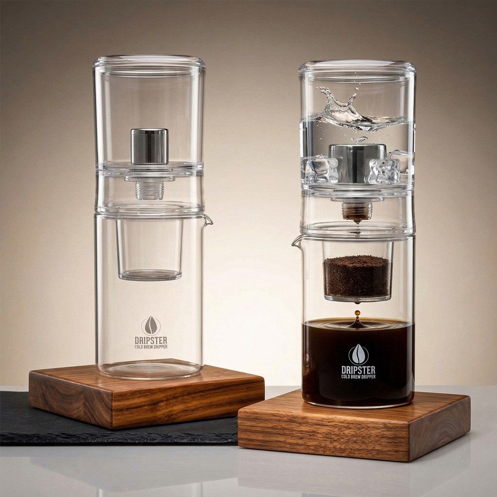 dripdrip Cold Brew Zubereiter DRIPSTER, 0,6l Kaffeekanne, Edelstahlnetz, Kaffeebereiter für kaltgebrühten Kaffee und Tee