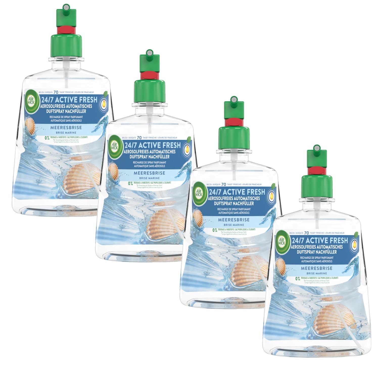 Air Wick Raumduft Active Fresh Nachfüller Meeresbrise 4 x 228ml (Spar-Pack, 4-St., automatisches Duftspray), aerosolfrei