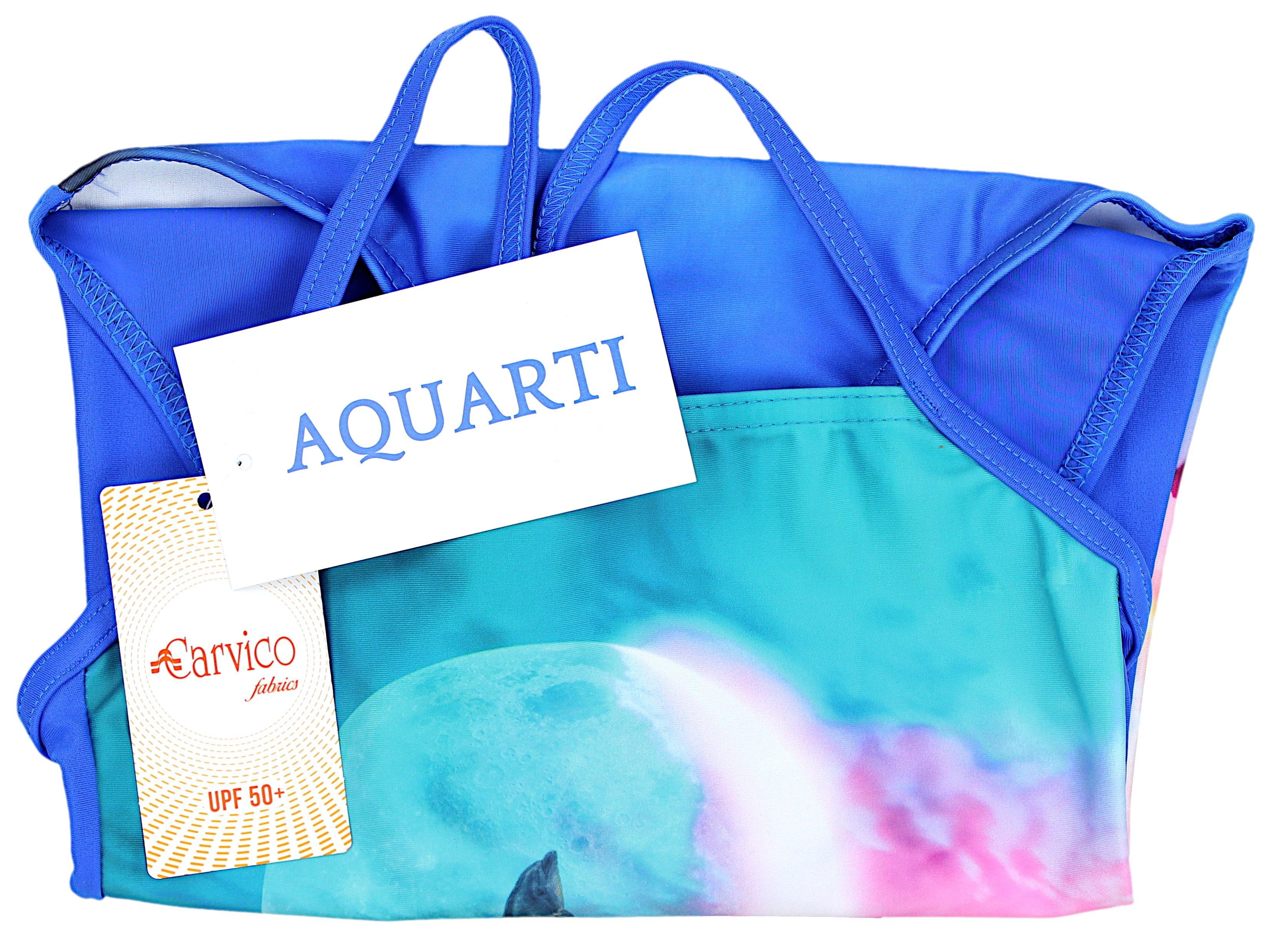 Aquarti Badeanzug / Badeanzug Delfine Rosa mit Aquarti Mond Mädchen Blau Streifen Spaghettiträgern