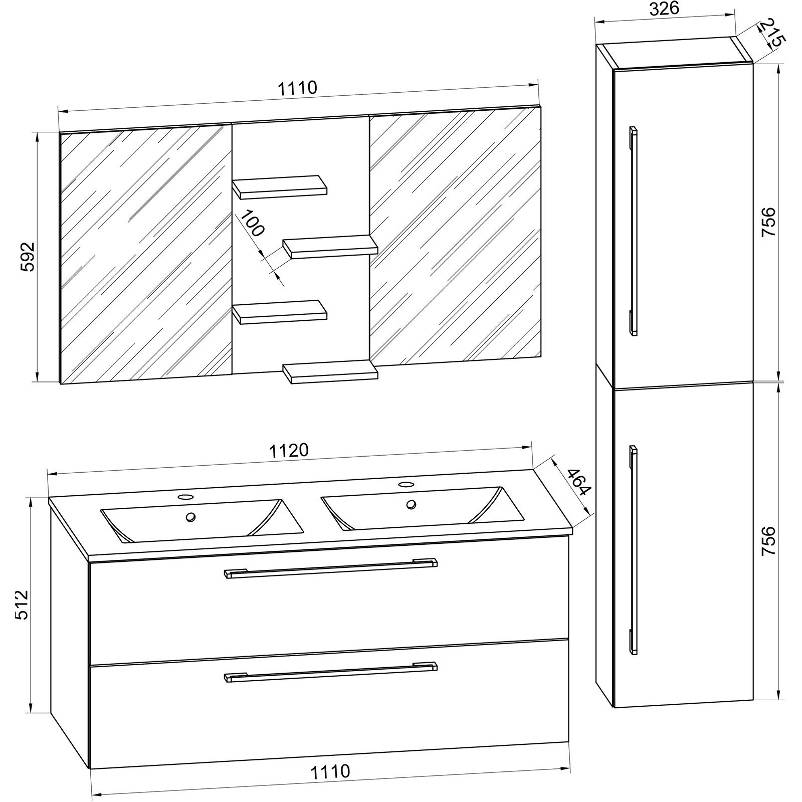 VCM Waschtisch 4-tlg. Doppel Waschplatz Zwei Waschtisch Budasi SP