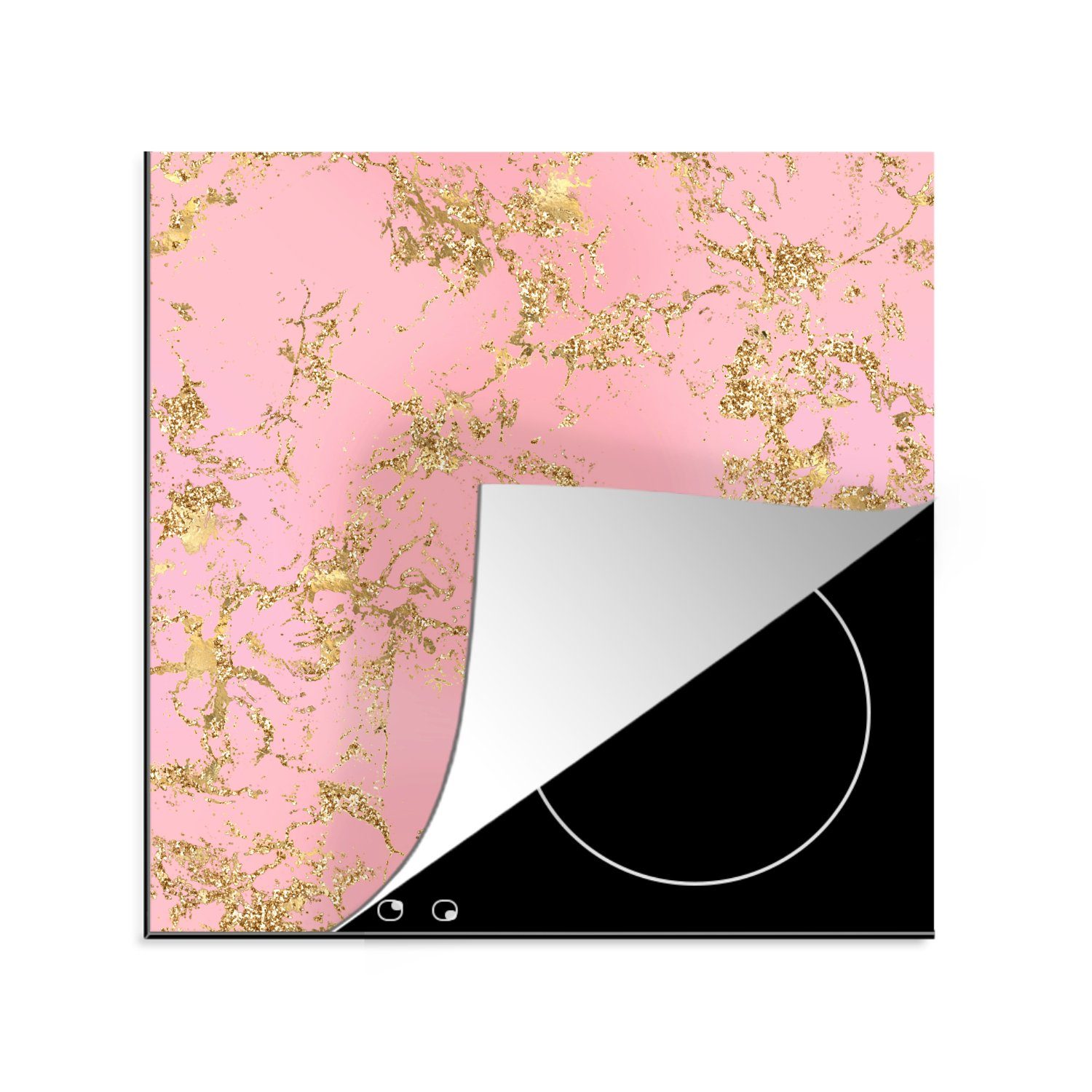 MuchoWow Herdblende-/Abdeckplatte rosa-marmorierte-muster-cm-2bd3x1pywhyg8vej-v2, Vinyl, (1 tlg), 78x78 cm, Ceranfeldabdeckung, Arbeitsplatte für küche