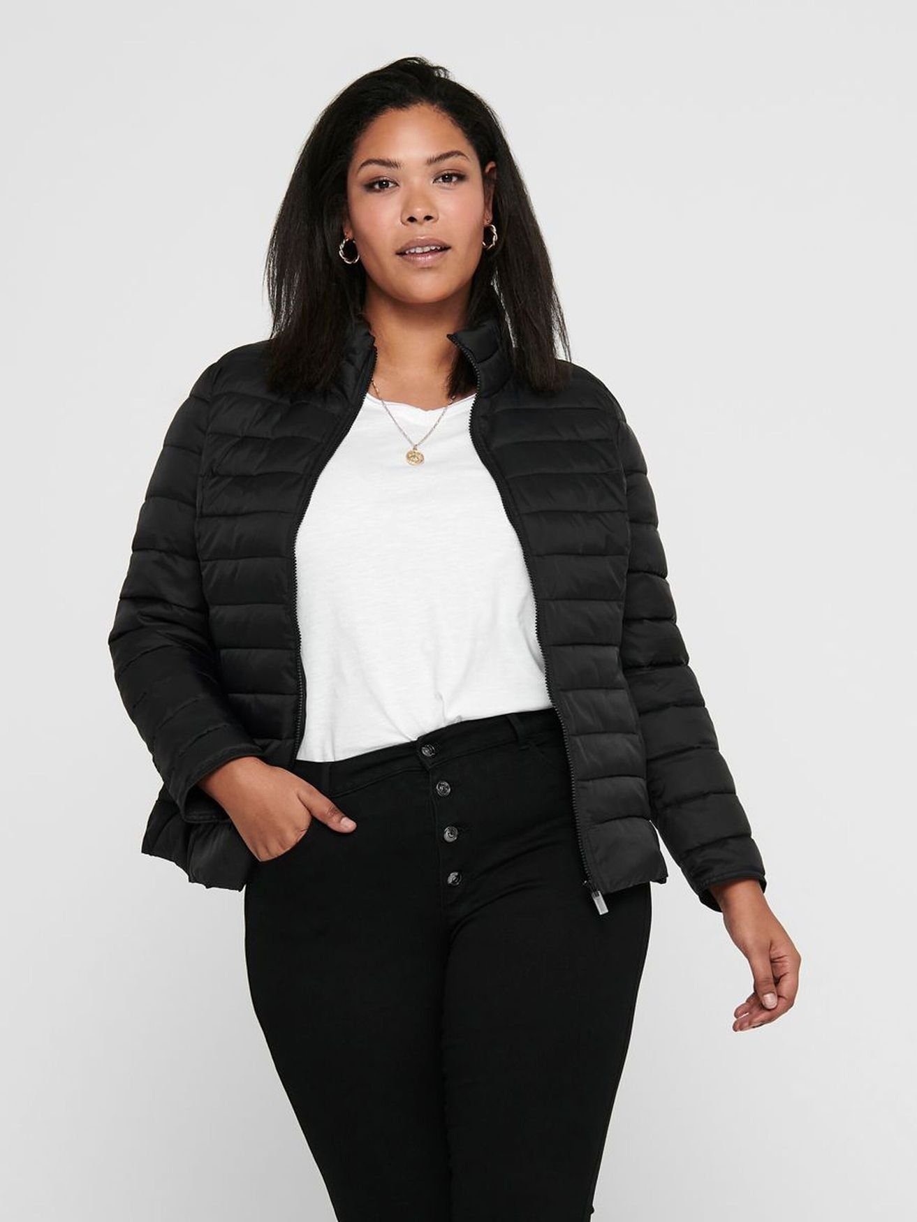 ONLY CARMAKOMA Blouson Wattierte Puffer in Schwarz Übergangsjacke Plus Übergrößen Size Stepp 4213 (1-St)