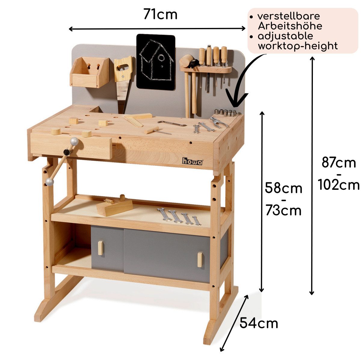 howa Spielwerkbank, Kinderwerkbank aus Holz mit Werkzeugkiste und 32 tlg. W günstig online kaufen