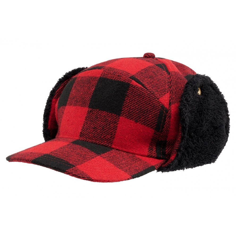 Brandit Schirmmütze Lumberjack Wintercap red-black (Packung) Innen komplett mit weichem Kunstfell gefüttert rot-schwarz | Beanies