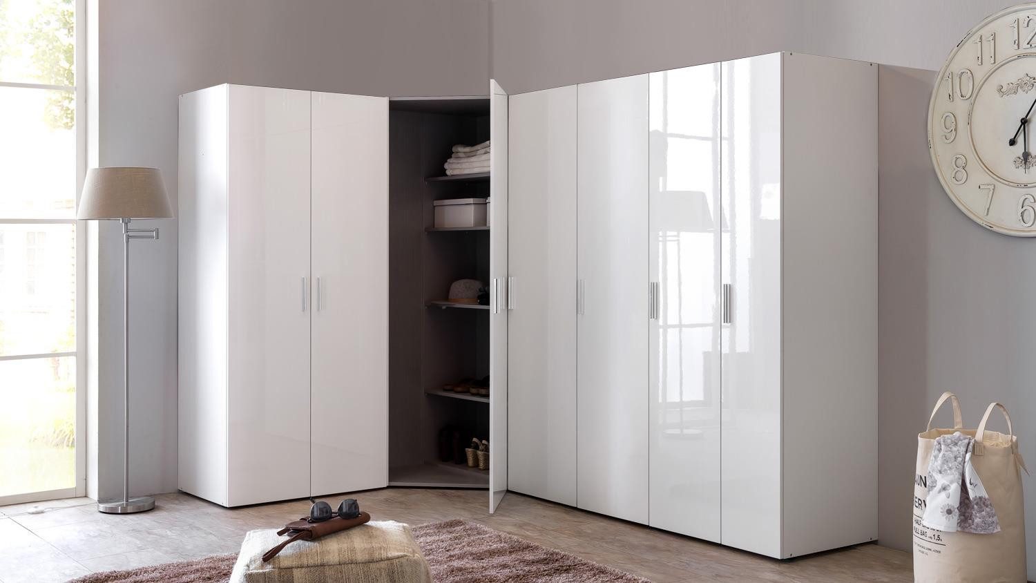 Wimex Eckschrank Kleiderschrank Eckschrank Schrankwand Malta Hochglanz weiß günstig online kaufen