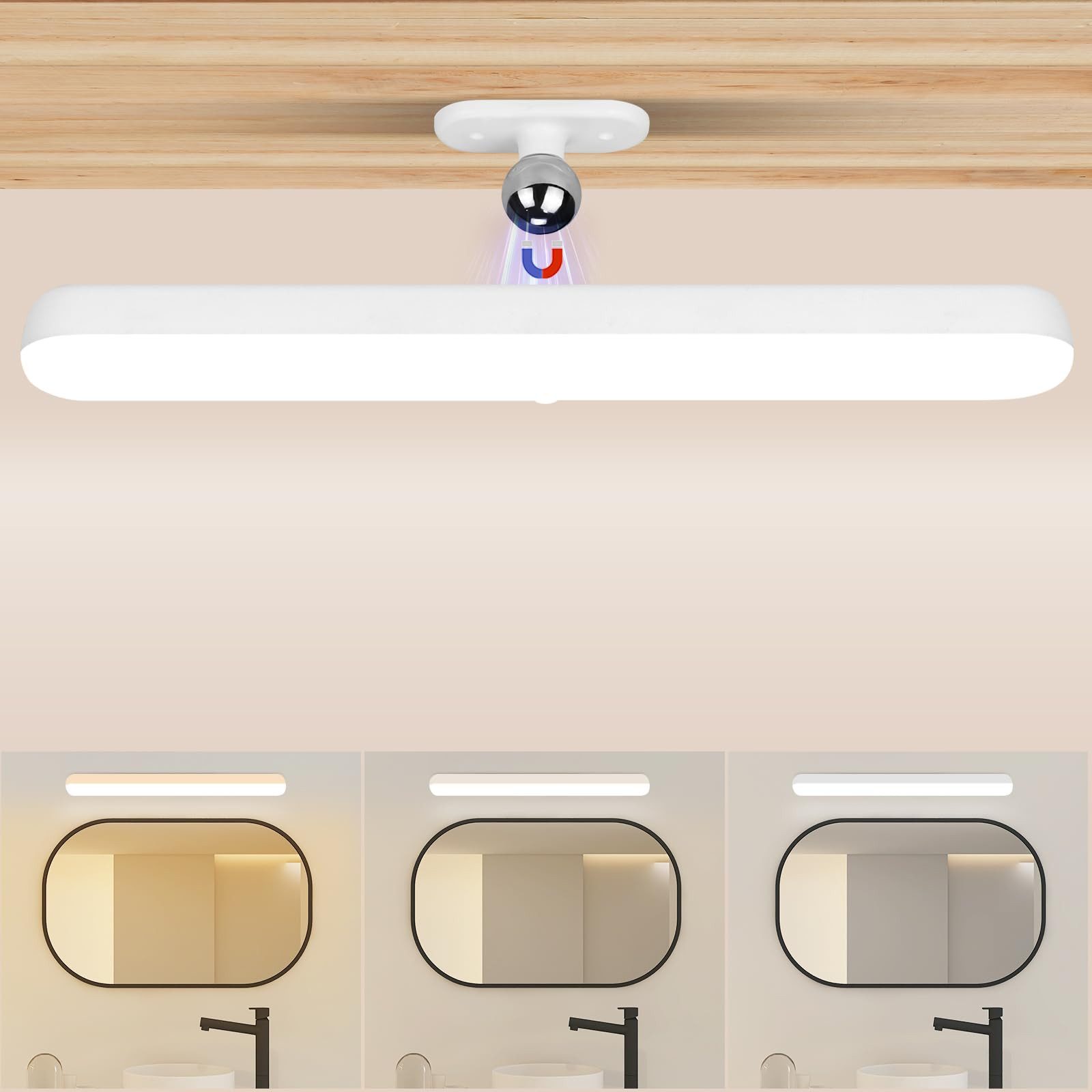 Nettlife LED Unterbauleuchte Küche Kabellos Dimmbar mit Bewegungssensor USB Aufladbar 24CM, LED fest integriert, Geeignet für Badezimmer, Treppenhaus, Schlafzimmer, Küche