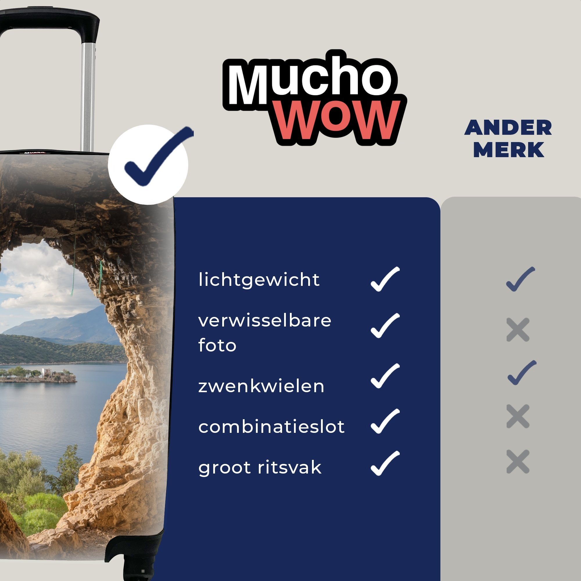 MuchoWow Handgepäckkoffer Wasser - Ferien, 4 Reisekoffer Handgepäck mit Höhle rollen, Reisetasche Landschaft, für Trolley, - Natur - Rollen