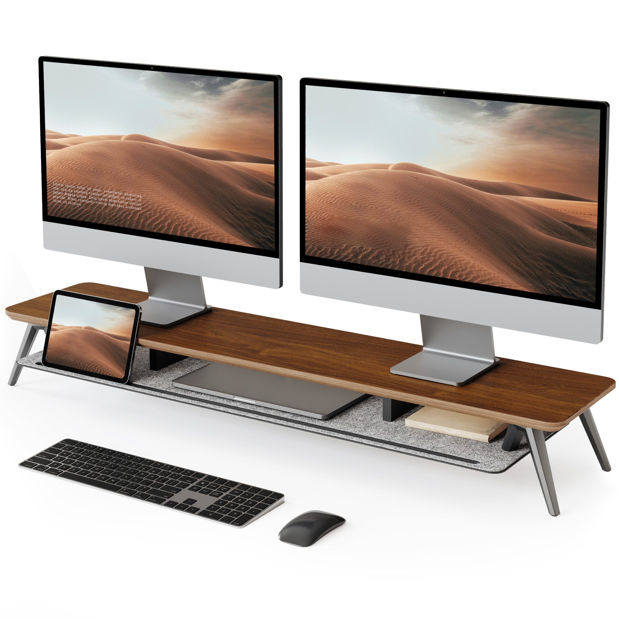 Fenge Monitorständer, (108 cm, Massivholz, bis 45 kg, Doppel-Monitorerhöhung)