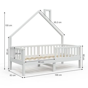 VitaliSpa® Hausbett Kinderbett Spielbett Noemi 80x160cm Weiß Rausfallschutz
