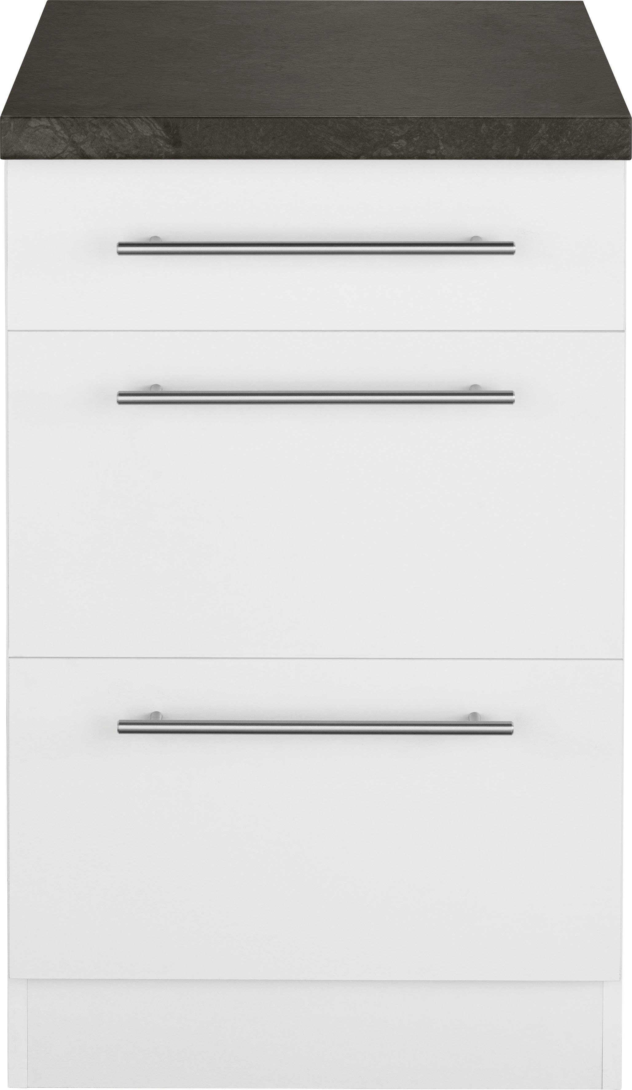 wiho Küchen Unterschrank Unna 2 breit, 50 Auszügen | großen mit Weiß schwarz weiß/granit cm