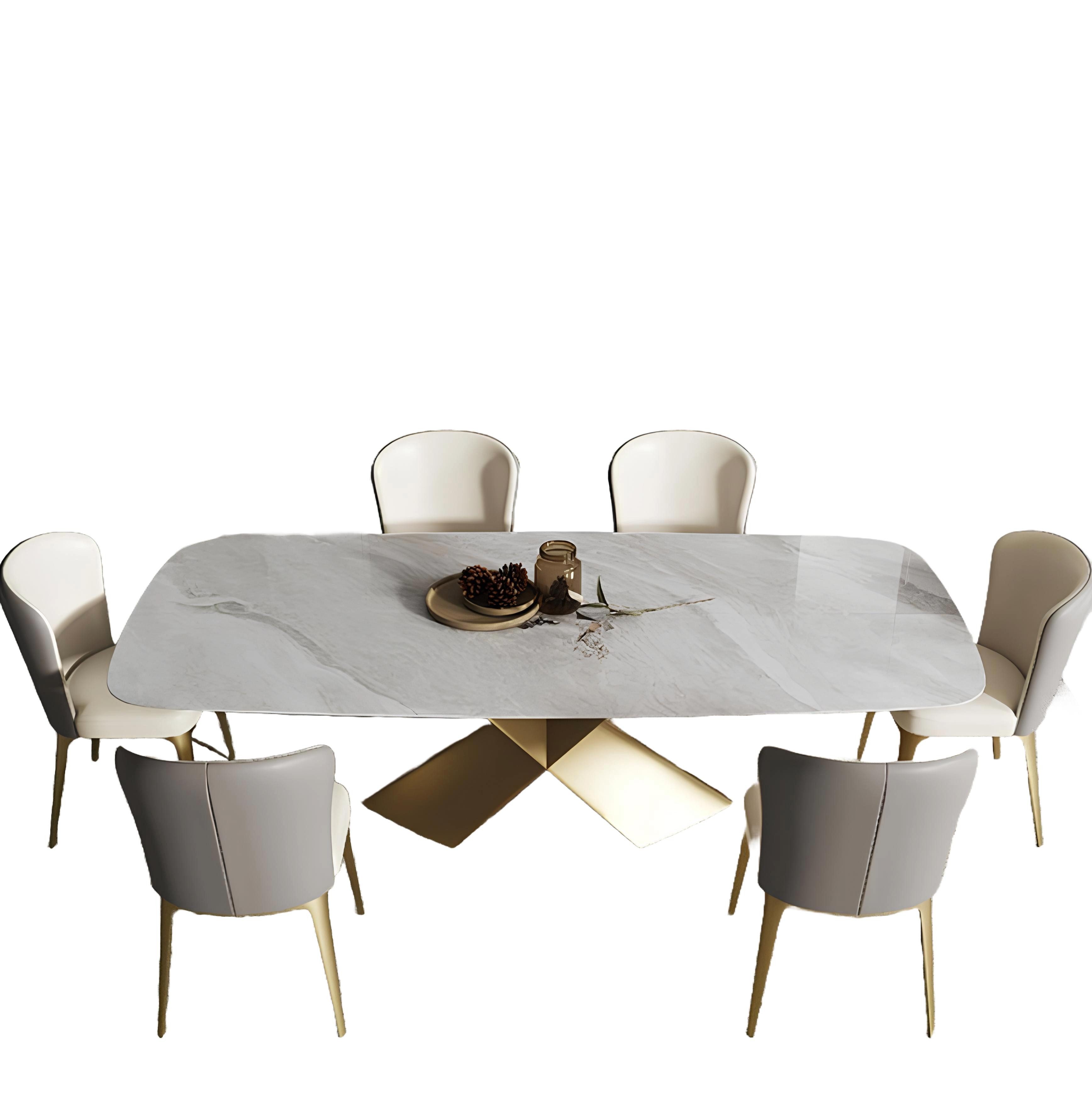 Xlmoebel Esstisch Eleganter Esstisch aus Edelstahl und Stein mit Säulenform (1-St., Esstisch), Hergestellt in Europa