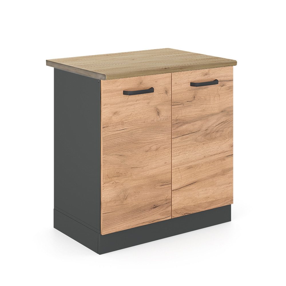 Vicco Spülenunterschrank R-Line Goldkraft Eiche/Anthrazit 80 cm ohne Arbeit günstig online kaufen