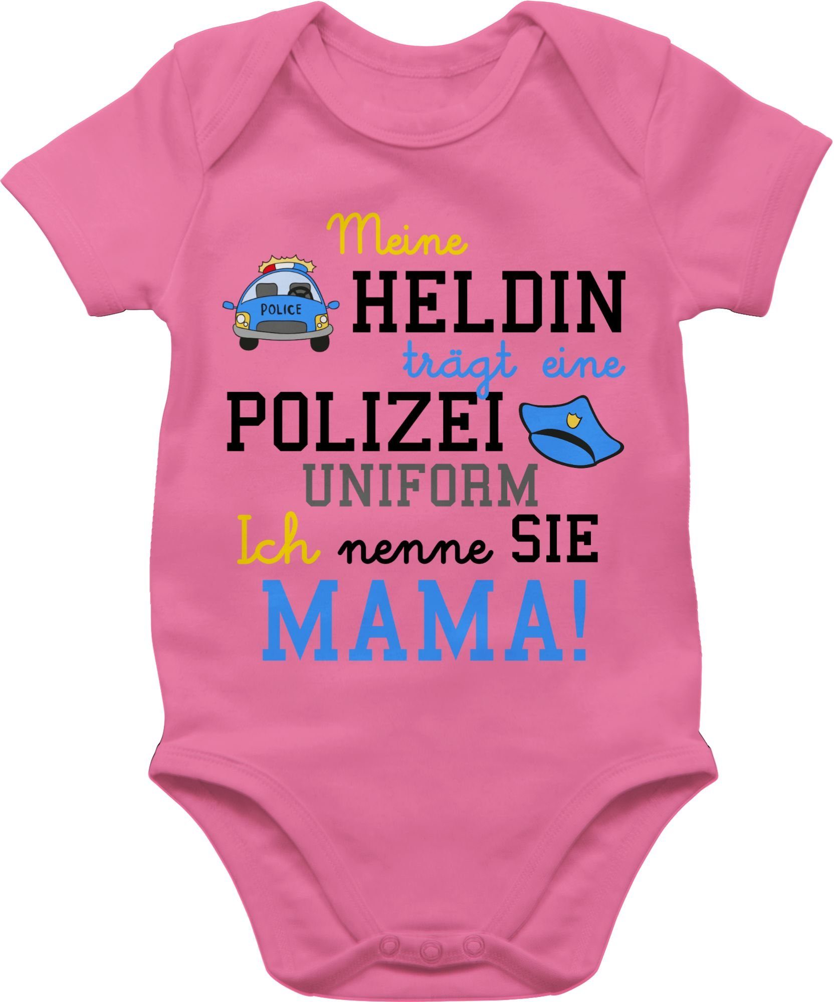 Shirtracer Shirtbody Meine Heldin trägt eine Polizei Uniform Mama - Geschenk zur Geburt Pol Event Geschenke Baby 2 Pink