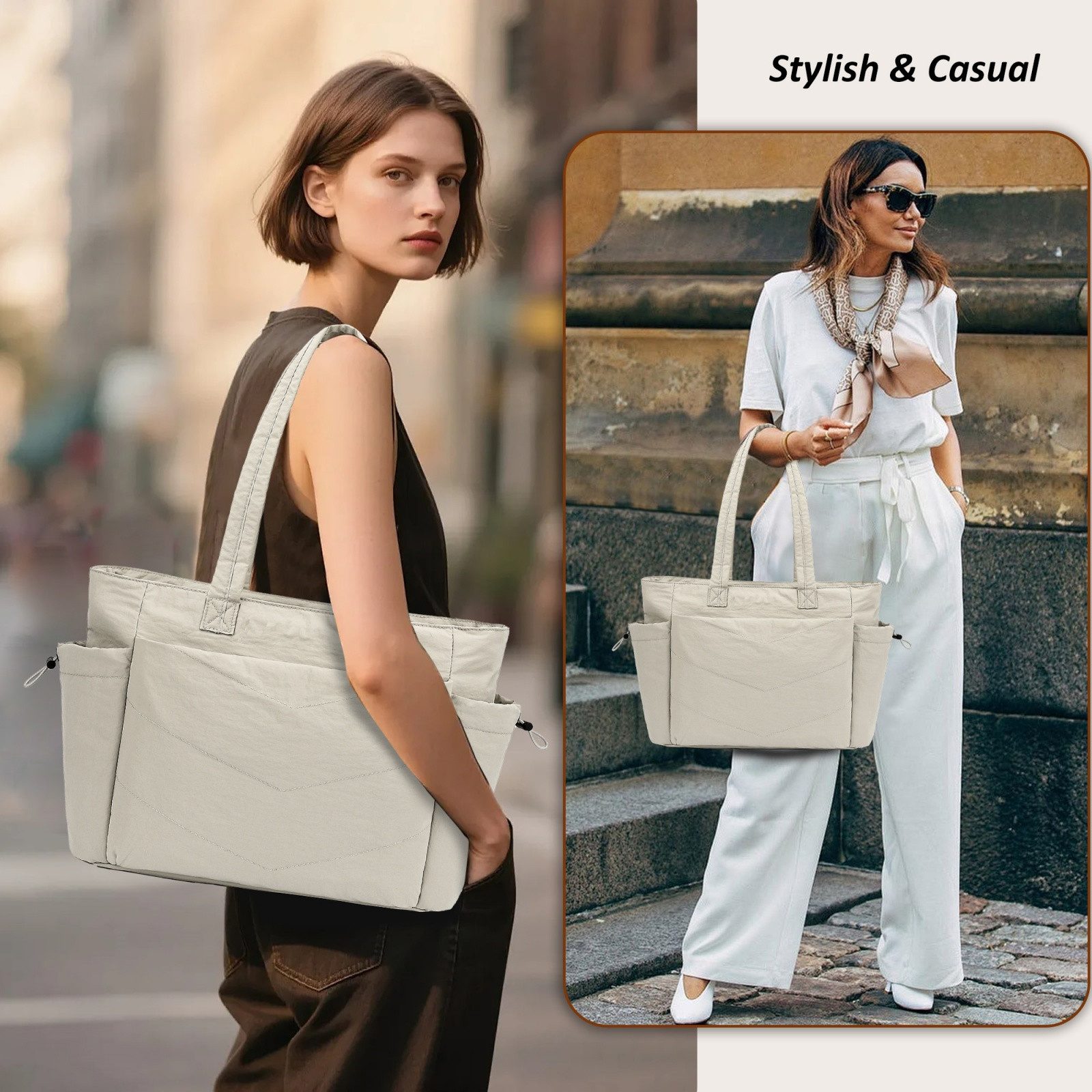 TAN.TOMI Umhängetasche Handtasche gesteppte Tragetasche Messenger Laptop Tasche, Mit Laptopfach und Reißverschluss für Schule Arbeit Reisen