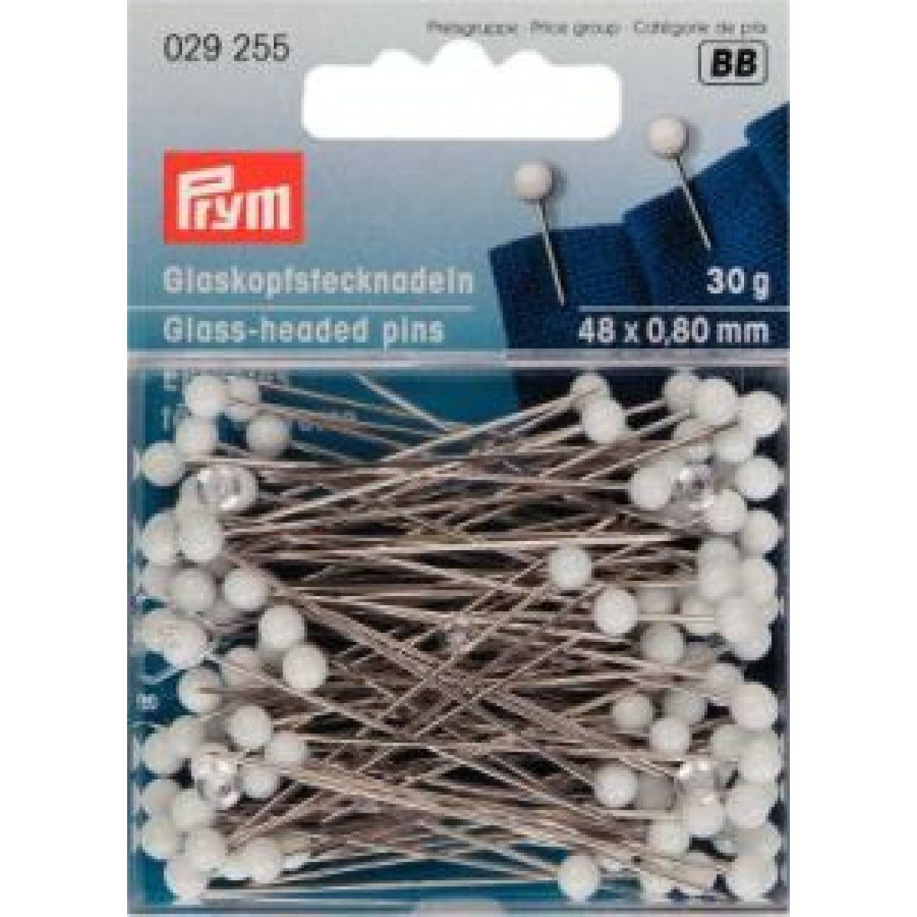 Prym Stricknadeln Glaskopfnadeln 0,80x48 mm silberfarbig weiß 30 g