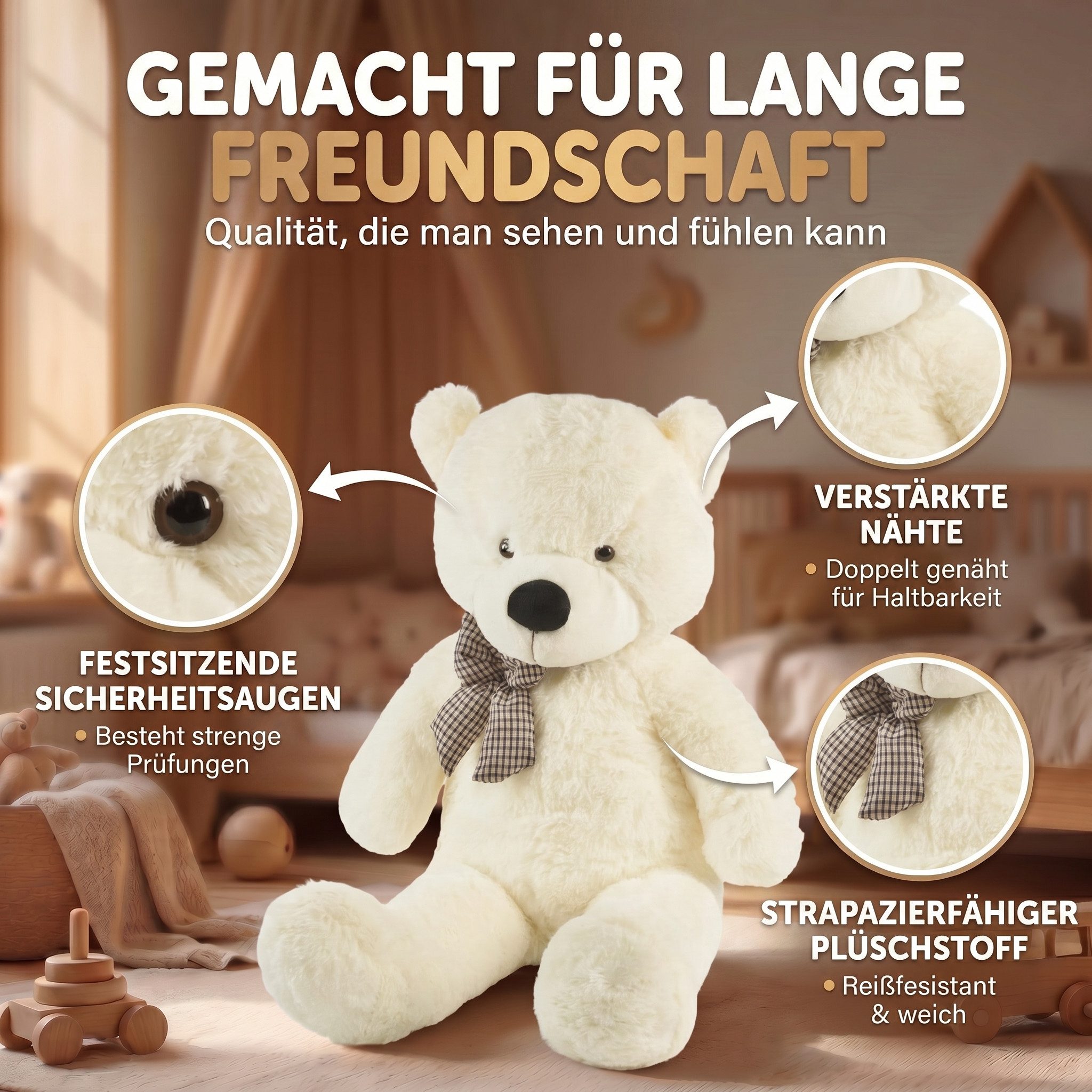 Feluna Kuscheltier FELUNA XXL Riesen Kuschelbär Plüsch 120 cm – Weicher Plüsch Bär Kinder (Plüsch-Teddy-Bär 120 cm, Kuscheltier), Kuschelbär