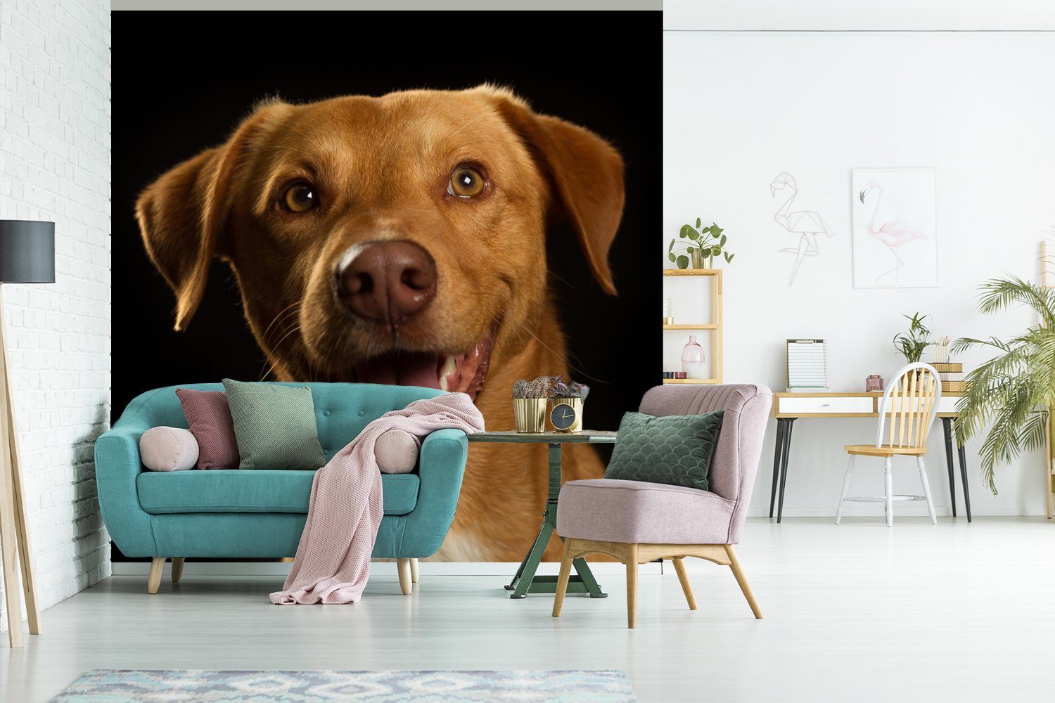 MuchoWow Matt, (4 Vliestapete Fototapete bedruckt, Schlafzimmer Wohnzimmer Küche, Porträt, Fototapete - - St), Haustiere Hund für