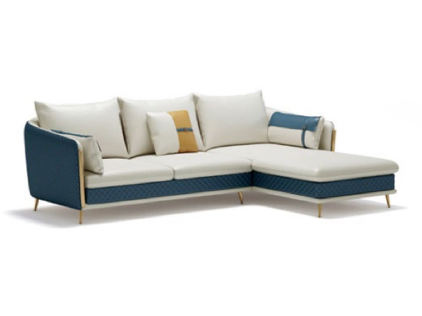 Ecksofa Elegantes Ecksofa in Weiß-Blau aus Nappaleder mit Ottomane