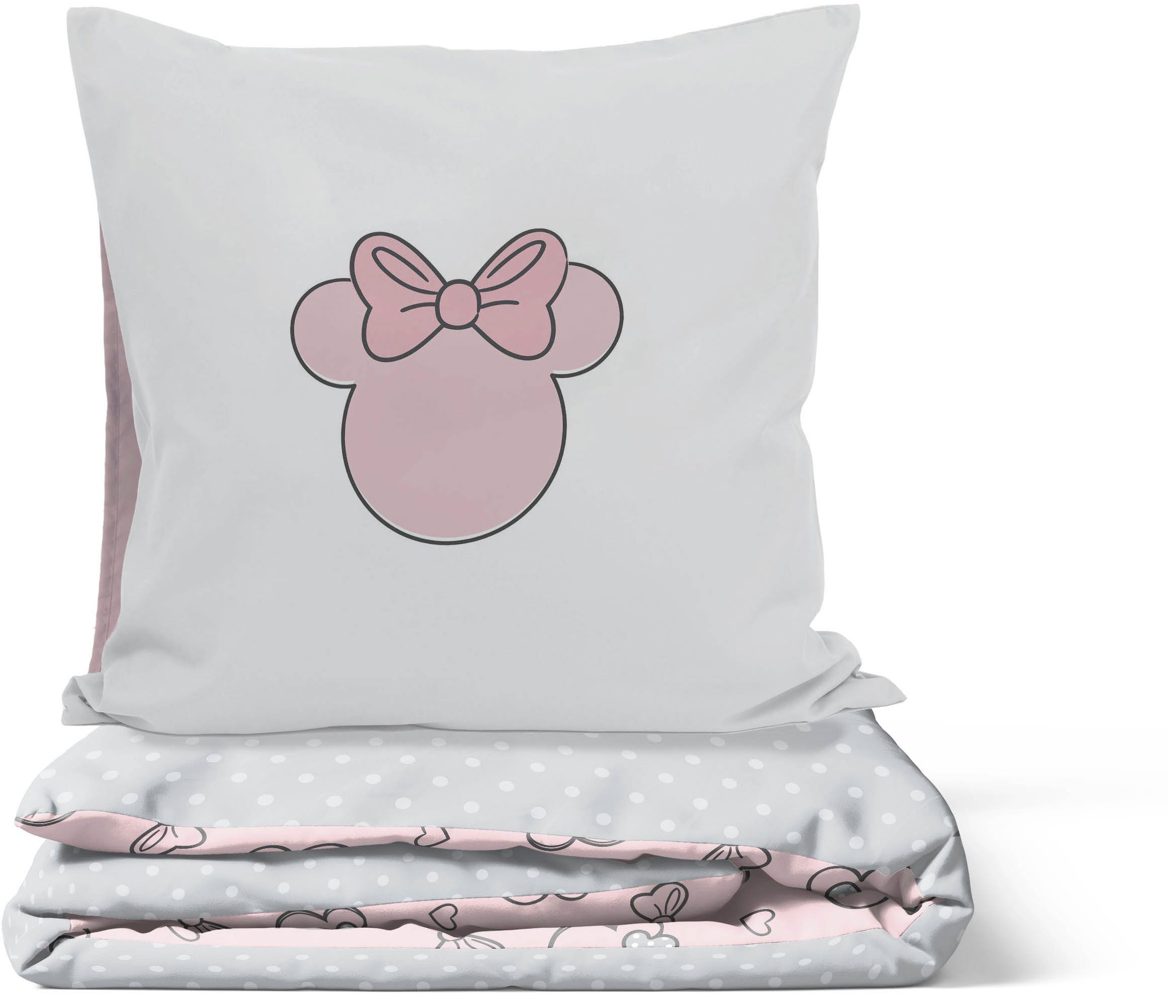 Disney Kinderbettwäsche Disney Minnie Mouse Bettbezug-Set 135x200 cm + Kissenbezug 80x80 cm, Washed Cotton, 2 teilig, 100 % Baumwolle, maschinenwaschbar, wendbar