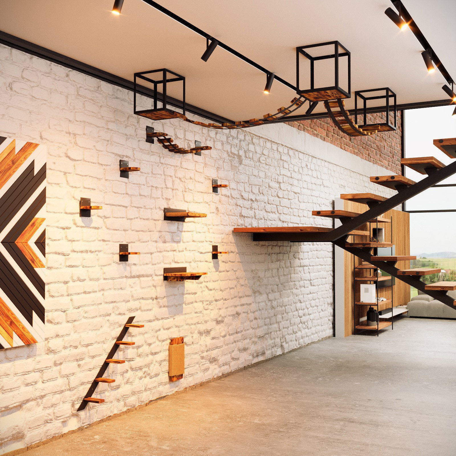 QLS Katzen-Kletterwand LOFT Wand- & Deckenmontage, Set Aus Metall pulverbes günstig online kaufen