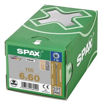 SPAX Spanplattenschraube Justierschraube, (Stahl weiß verzinkt, 100 St), 6x60 mm