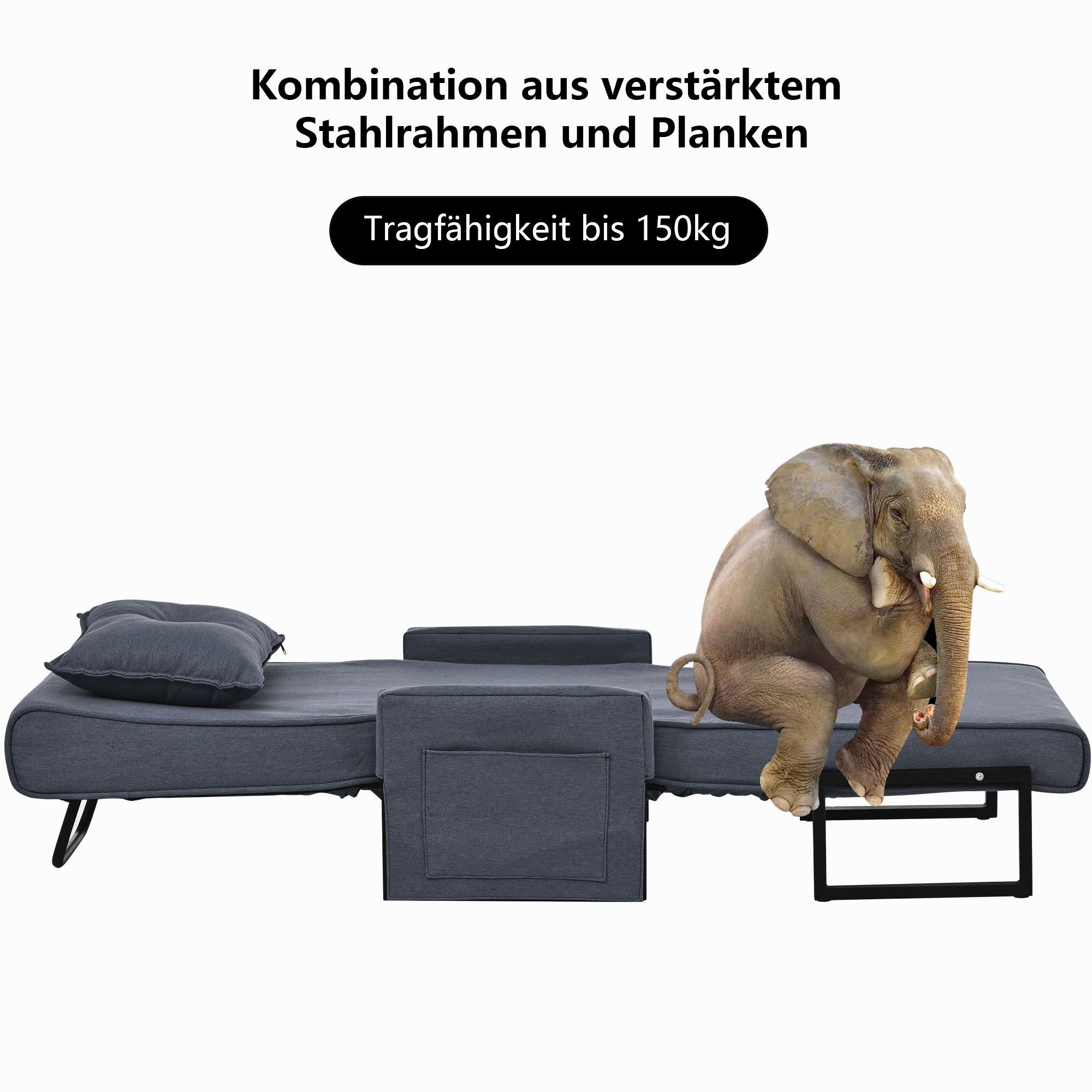 Leisure grau Indoor-Liegen Schlafsofa 3-in-1 Recliner Schlafsessel Odikalo Chaiselongue