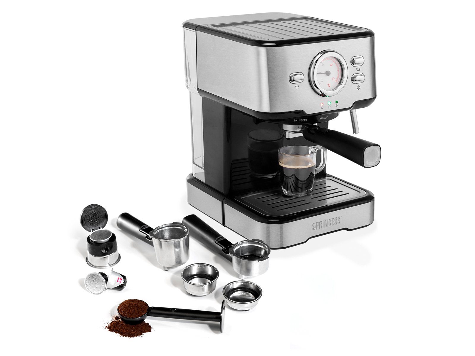 Milchaufschäumer kleine & Kaffee PRINCESS italienische Espresso-Maschine mit Siebträgermaschine,