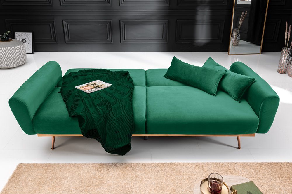 · Wohnzimmer 3-Sitzer Schlafsofa Bettfunktion / · Einzelartikel BELLEZZA 210cm · Teile, roségold, riess-ambiente Retro mit 1 · · Samt Metall smaragdgrün