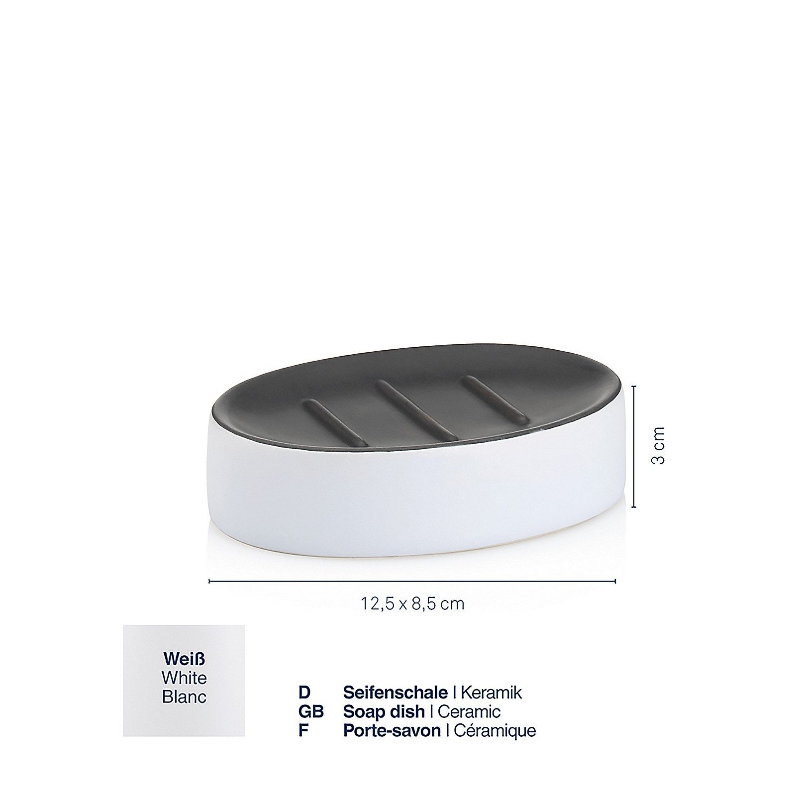 kela Seifenschale Matsi, Breite: 8,5 cm, Ø 7 cm, matte Optik, schwarze Auflagefläche mit drei erhöhten Streifen