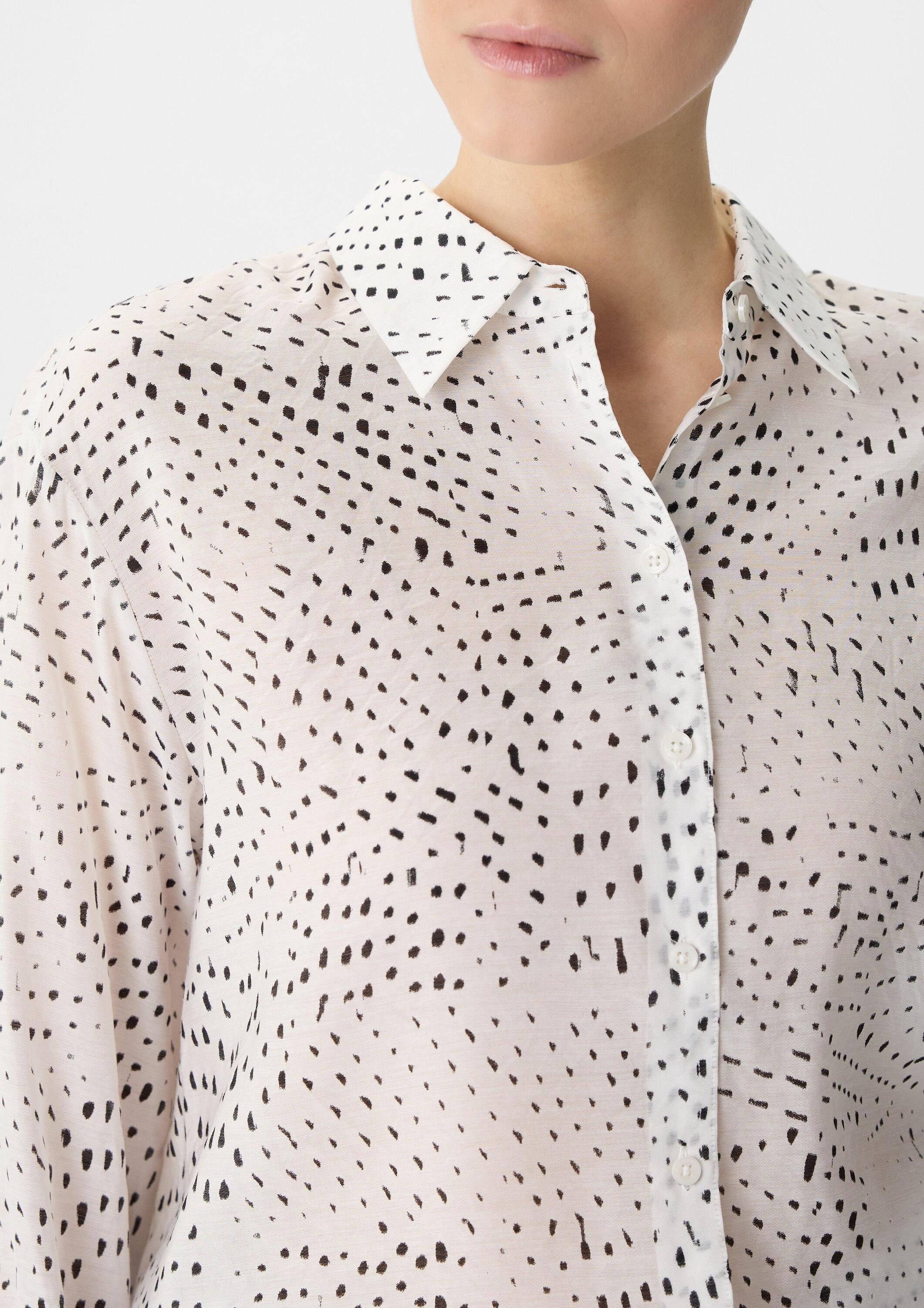 comma Langarmbluse Bluse Ramie-Bluse mit All-over-Print