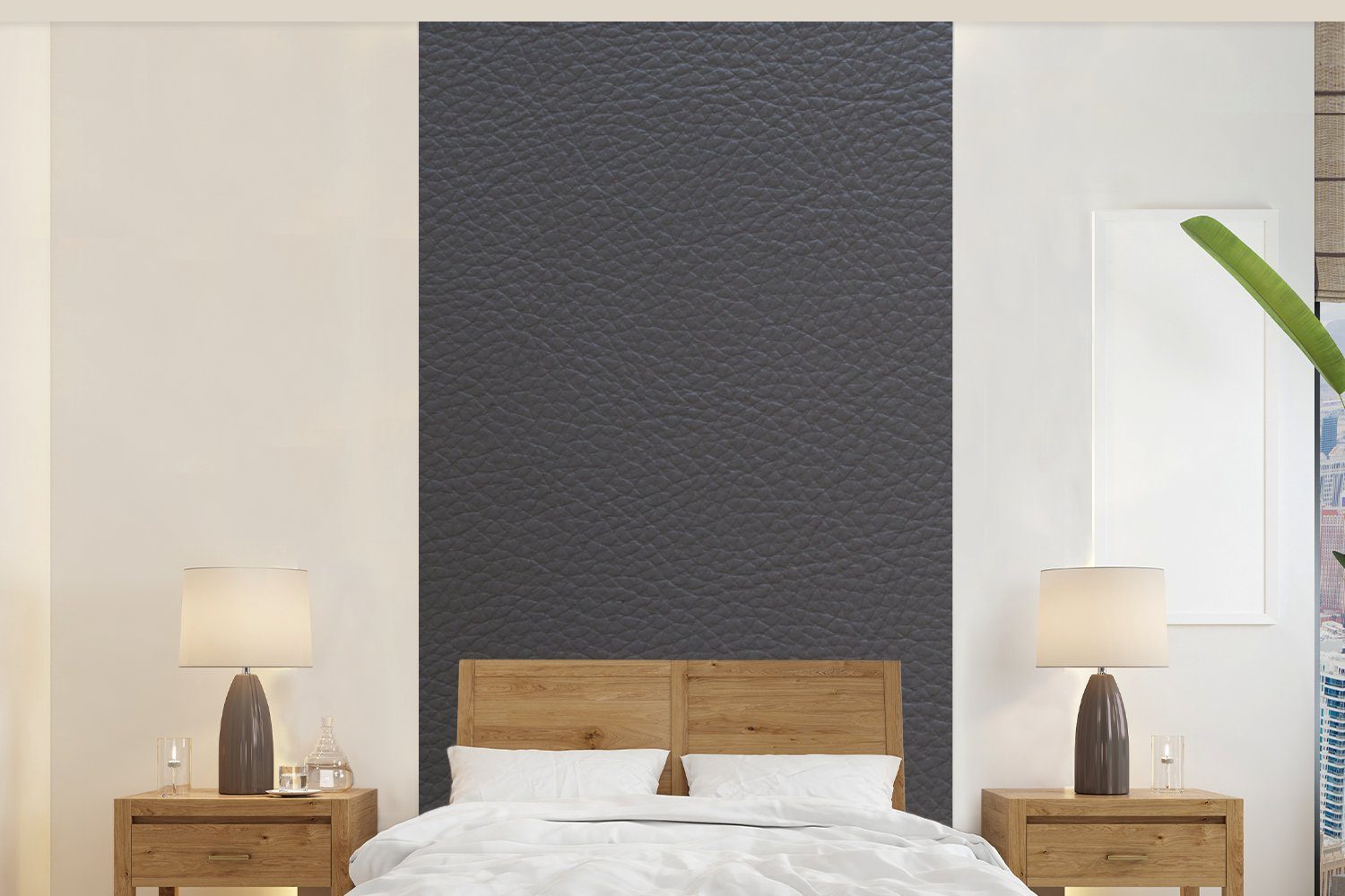 MuchoWow Fototapete Leder - Strukturiert - Leder-Optik - Grau, Matt, bedruckt, Vliestapete für Wohnzimmer Schlafzimmer Küche, Fototapete, 120x240 cm
