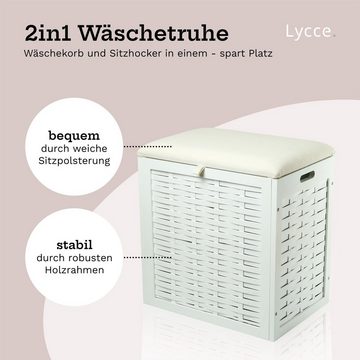 Lycce Wäschetruhe Wäschekorb mit Deckel Wäschetruhe Sitzhocker Holz weiß, 70 l (46 cm x 32 cm x 48 cm)
