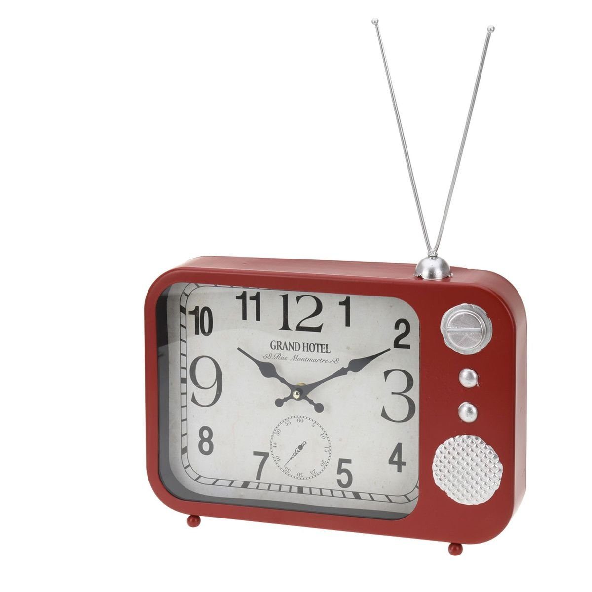 23x33x5cm Uhr Radiouhr oder Tischuhr zum Stellen Aufhängen Tischuhr Radioform rot Retro